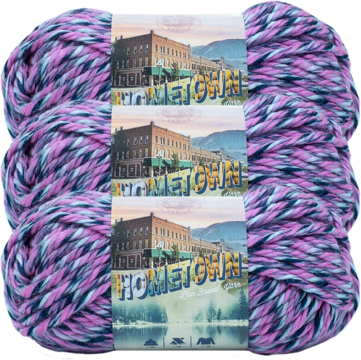 image:imageLion Brand Yarn Hometown Yarn SuperBulky Yarn for Knitting Crocheting and Crafting 1 Pack Reseda Dojo Super Bulky Acrylic Fiber for Warm Crochet Blankets Knit Winter Hats Chunky Cardigans Soft Scarves WeavingJacksonville Taffy