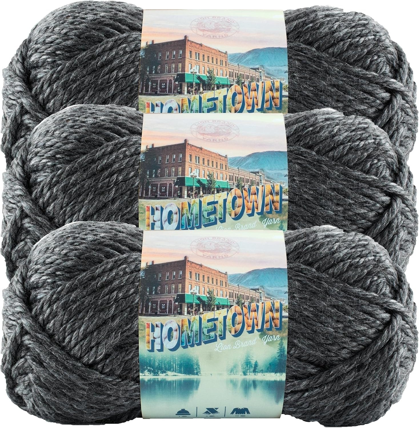 image:imageLion Brand Yarn Hometown Yarn SuperBulky Yarn for Knitting Crocheting and Crafting 3 Pack Syracuse Orange Super Bulky Acrylic Fiber for Warm Crochet Blankets Knit Winter Hats Chunky Cardigans Soft Scarves WeavingChicago Charcoal