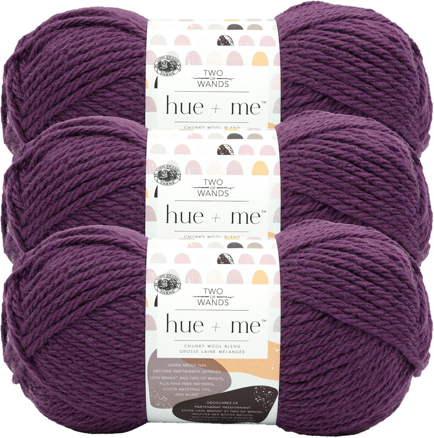 image:imageLion Brand Yarn Hue Me Chunky Yarn for Crocheting Knitting and Crafts Crush 3 PackAubergine