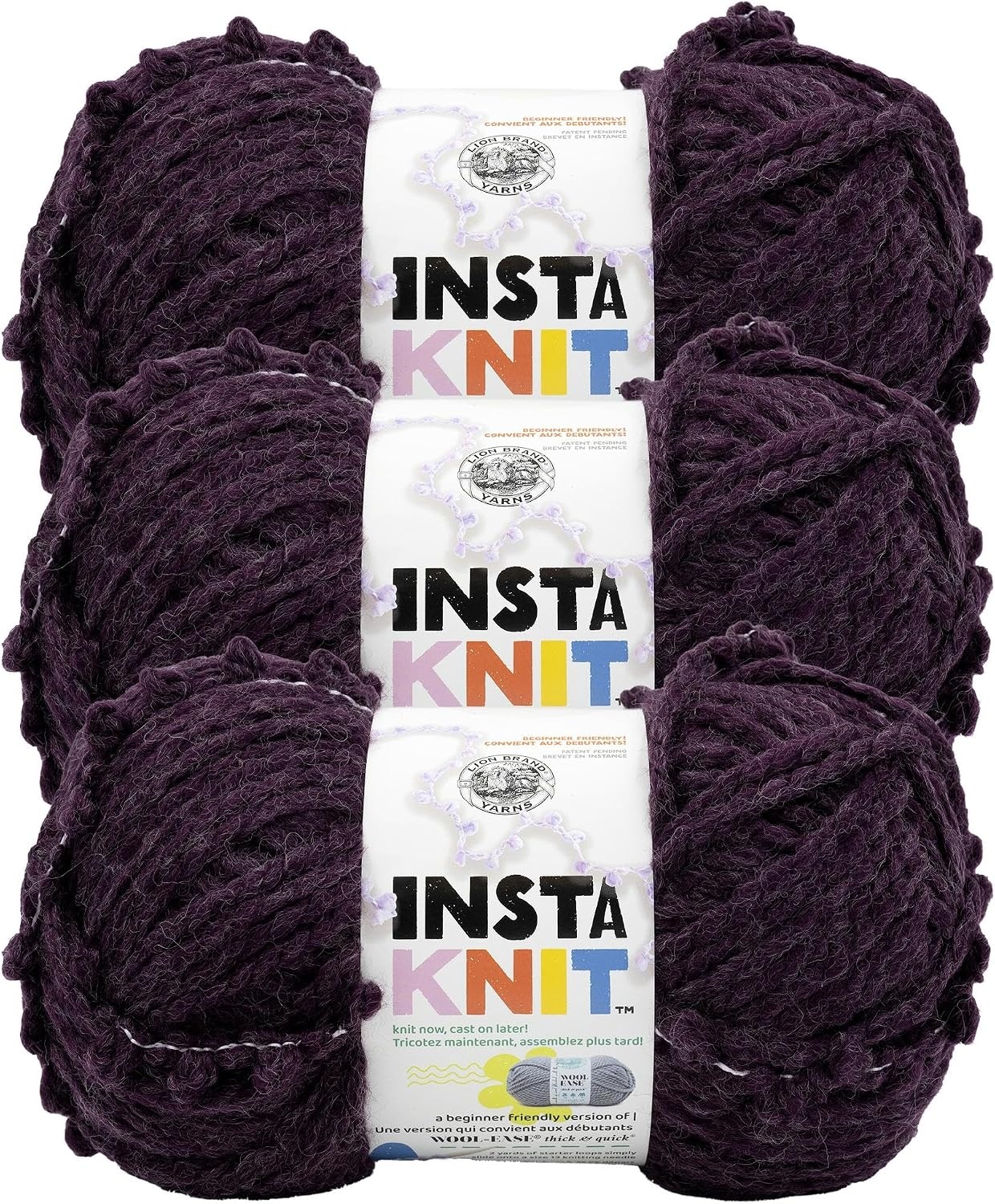 image:imageLion Brand Yarn InstaKnit Beginner Yarn for Knitting Singing Like A Canary 1 PackPlum Luck