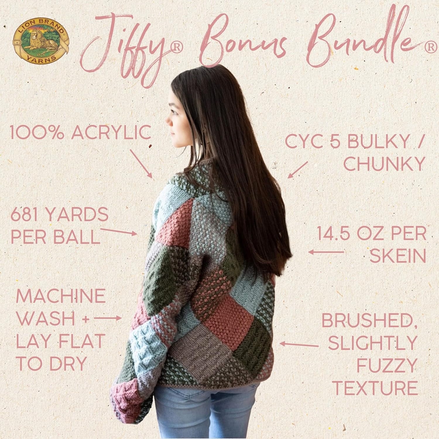 image:imageLion Brand Yarn Jiffy Bonus Bundle Acrylic Yarn for Crochet Plum 1 PackCream