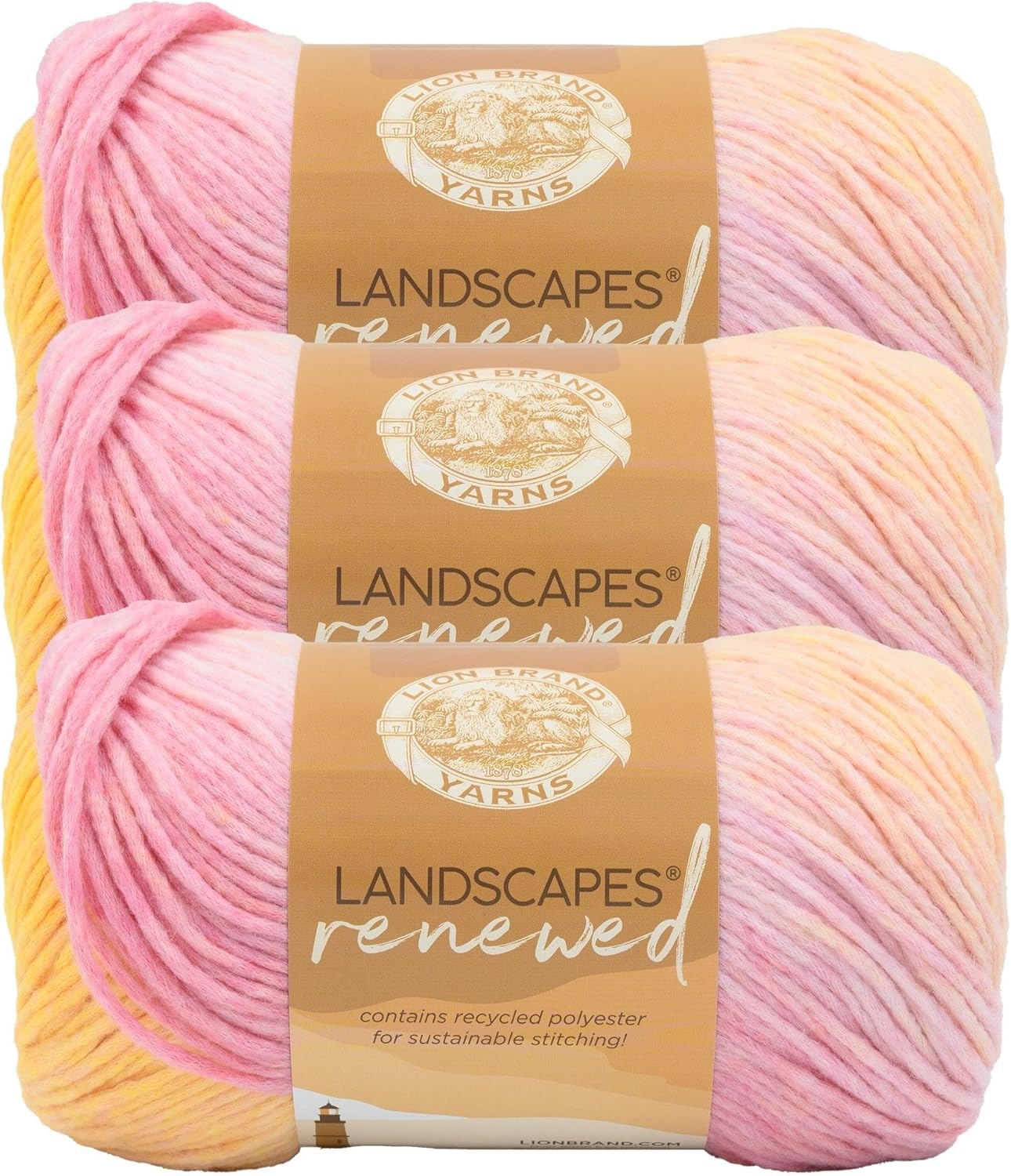 image:imageLion Brand Yarn Landscapes Renewed Recycled Multicolor Yarn for Knitting Dreamcatcher 3 PackSherbet
