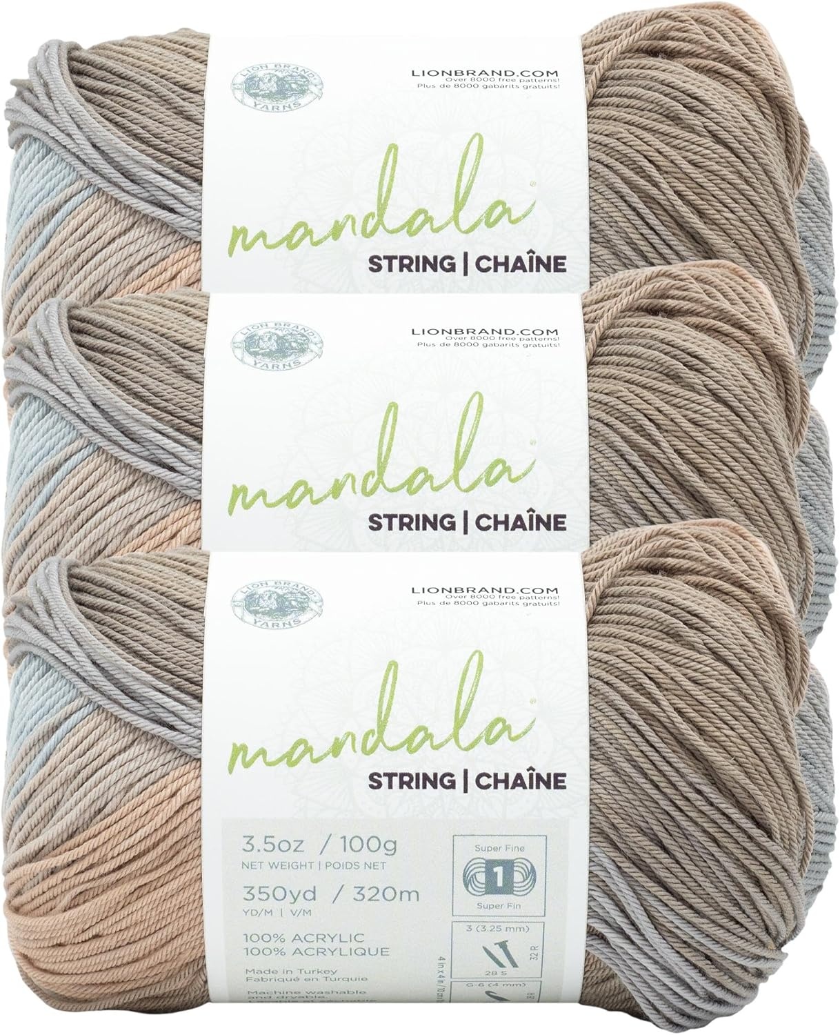 image:imageLion Brand Yarn Mandala String Fingering Yarn for Knitting and Crochet Acoustic 3 PackBallad