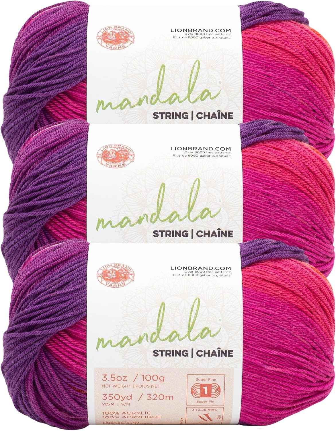 image:imageLion Brand Yarn Mandala String Fingering Yarn for Knitting and Crochet Acoustic 3 PackBeats