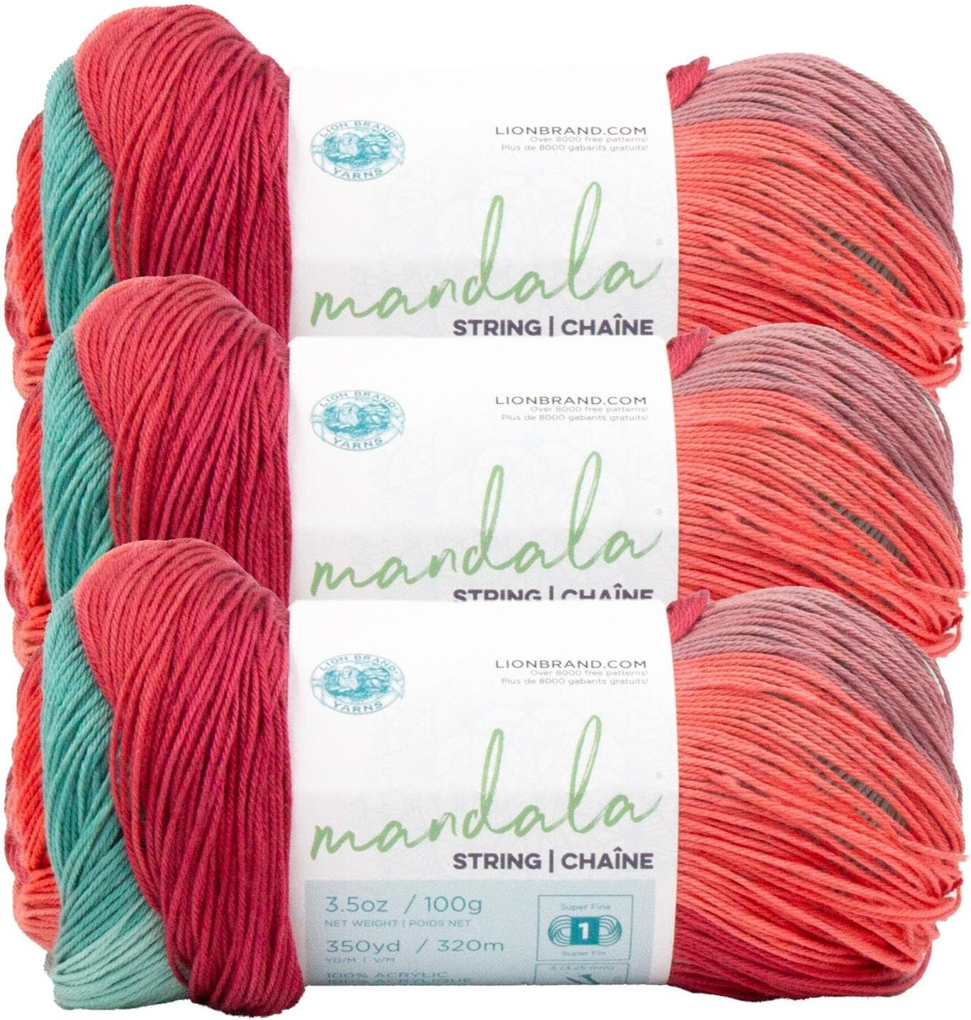 image:imageLion Brand Yarn Mandala String Fingering Yarn for Knitting and Crochet Acoustic 3 PackDisco