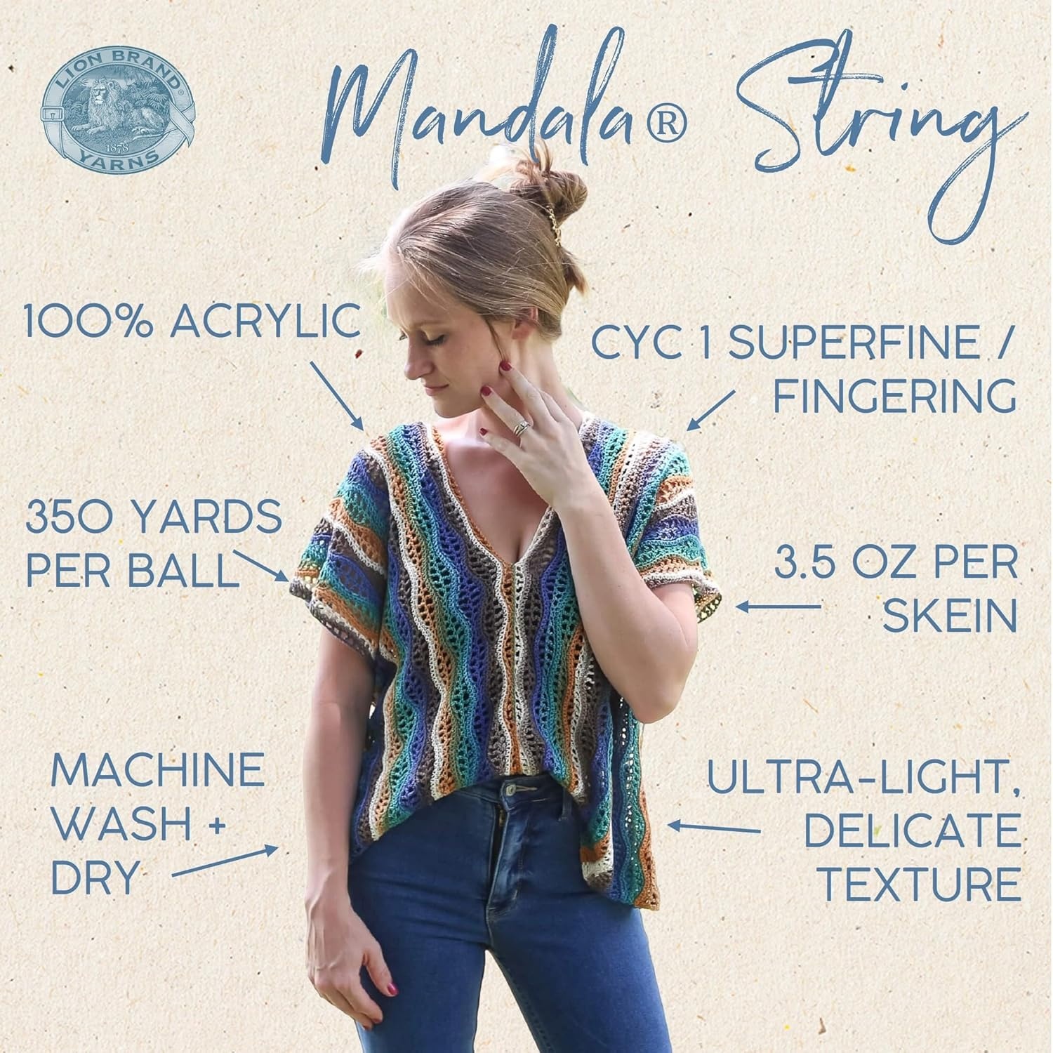 image:imageLion Brand Yarn Mandala String Fingering Yarn for Knitting and Crochet Acoustic 3 PackSoul