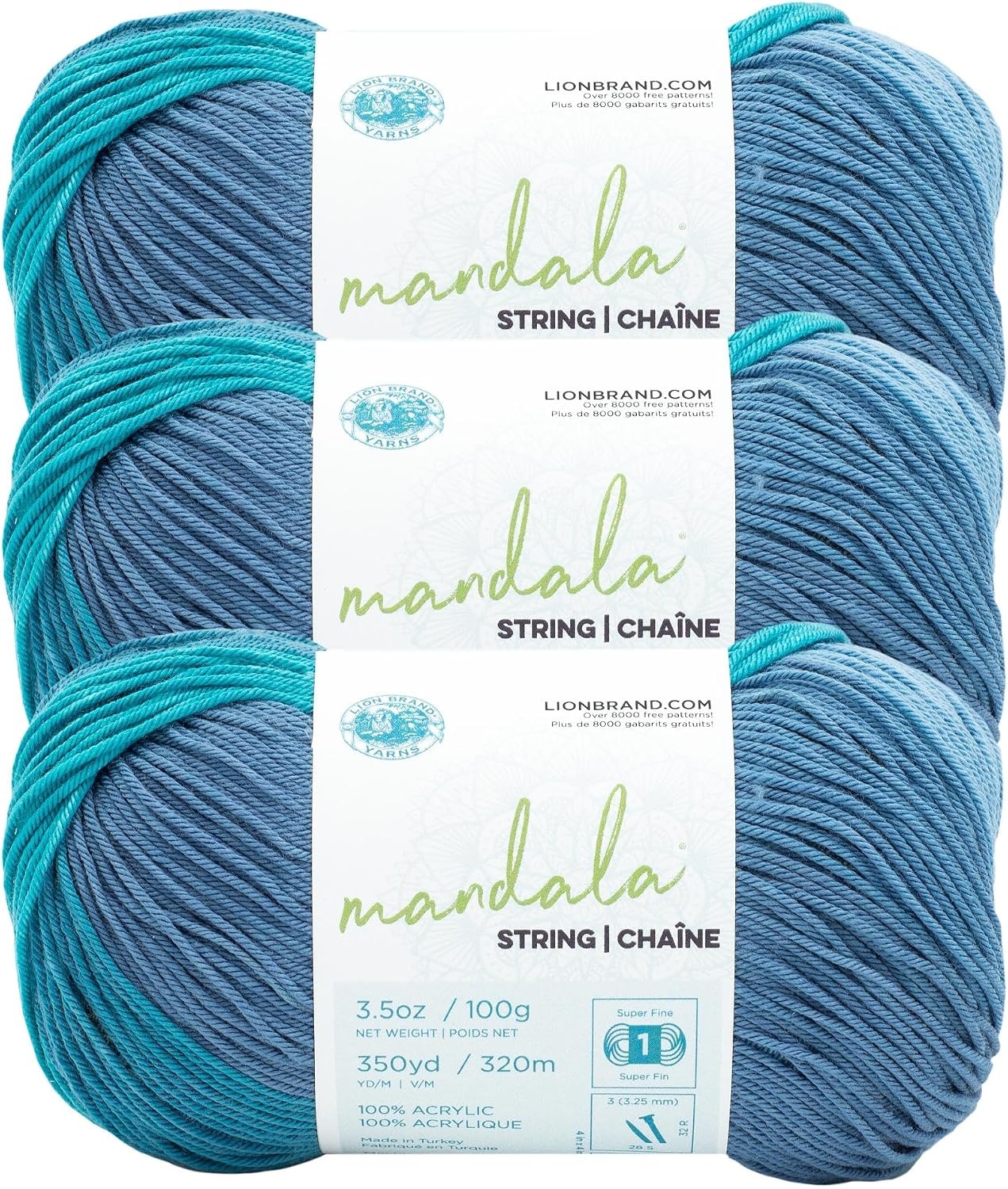 image:imageLion Brand Yarn Mandala String Fingering Yarn for Knitting and Crochet Acoustic 3 PackTune
