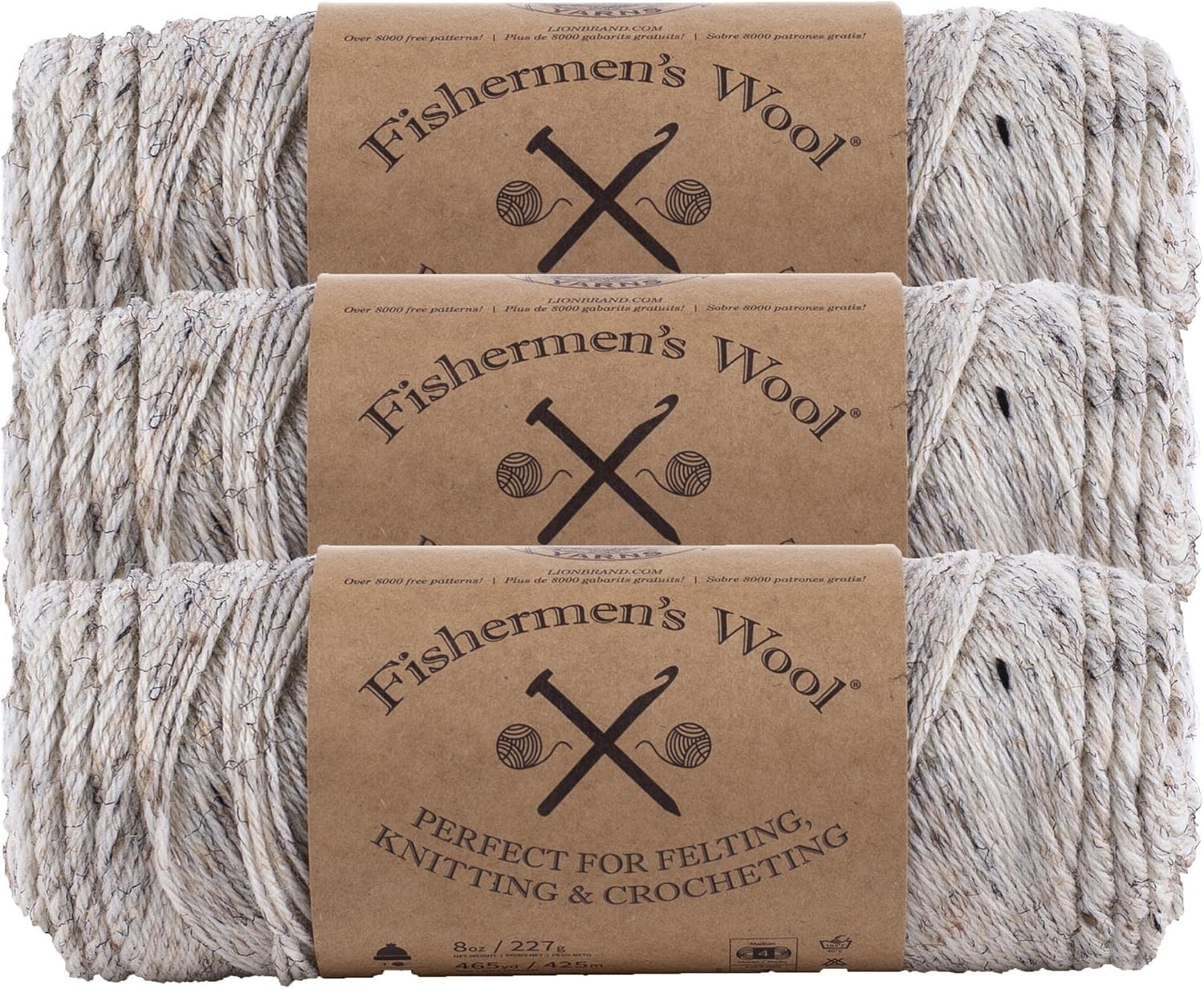 image:imageLion Brand Yarn MediumWeight Fishermens Wool Yarn for Knitting Crocheting and Crafts Oatmeal 3 PackBirch Tweed