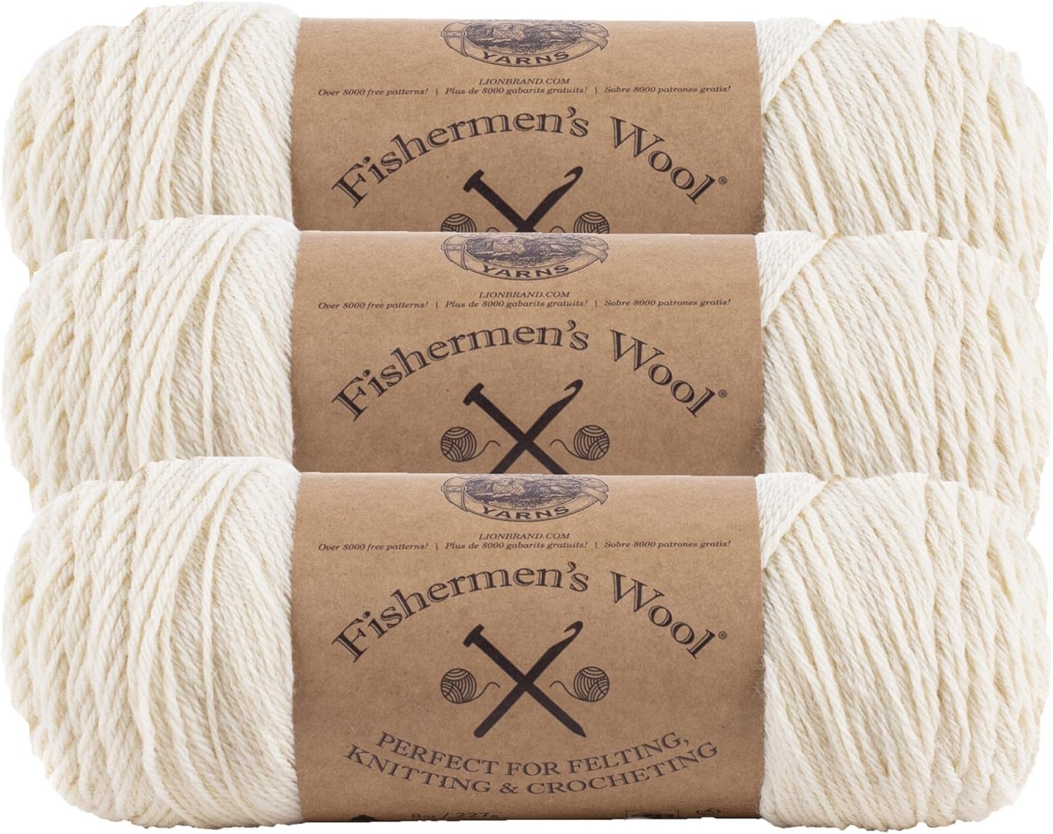 image:imageLion Brand Yarn MediumWeight Fishermens Wool Yarn for Knitting Crocheting and Crafts Oatmeal 3 PackNatural