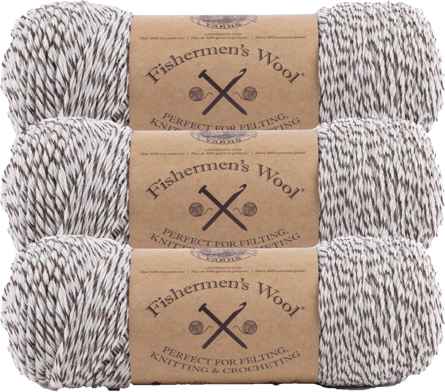image:imageLion Brand Yarn MediumWeight Fishermens Wool Yarn for Knitting Crocheting and Crafts Oatmeal 3 PackOak Tweed