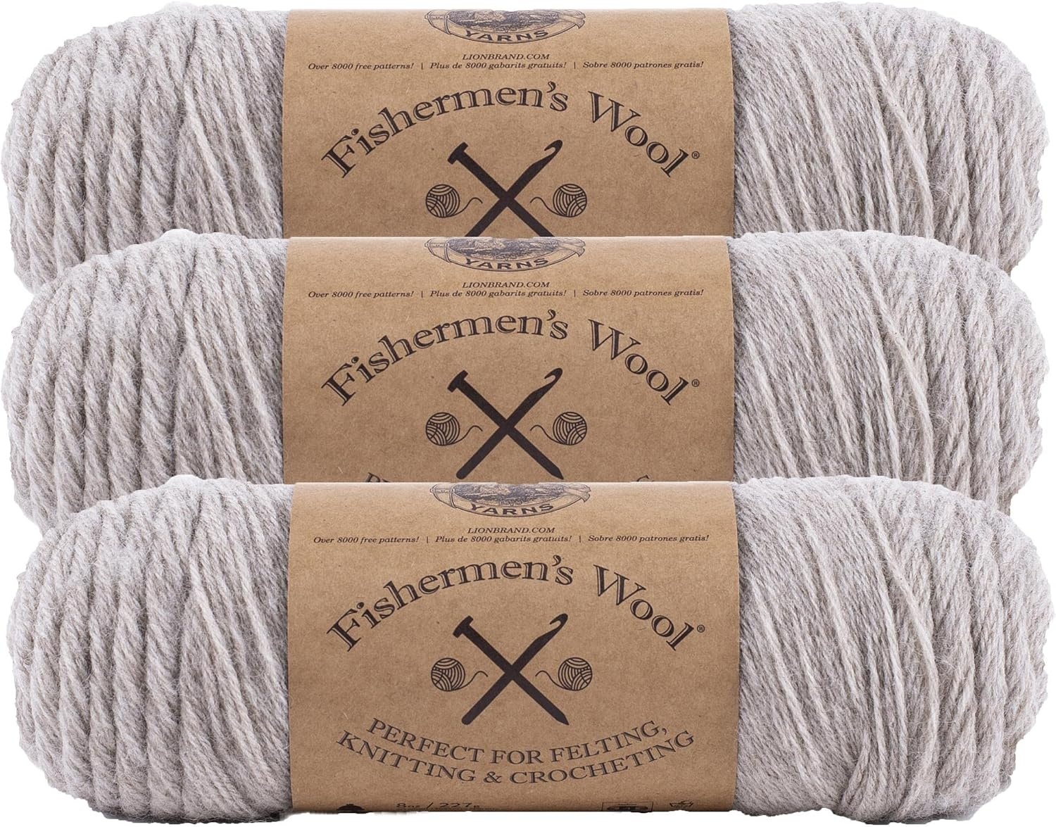 image:imageLion Brand Yarn MediumWeight Fishermens Wool Yarn for Knitting Crocheting and Crafts Oatmeal 3 PackOatmeal