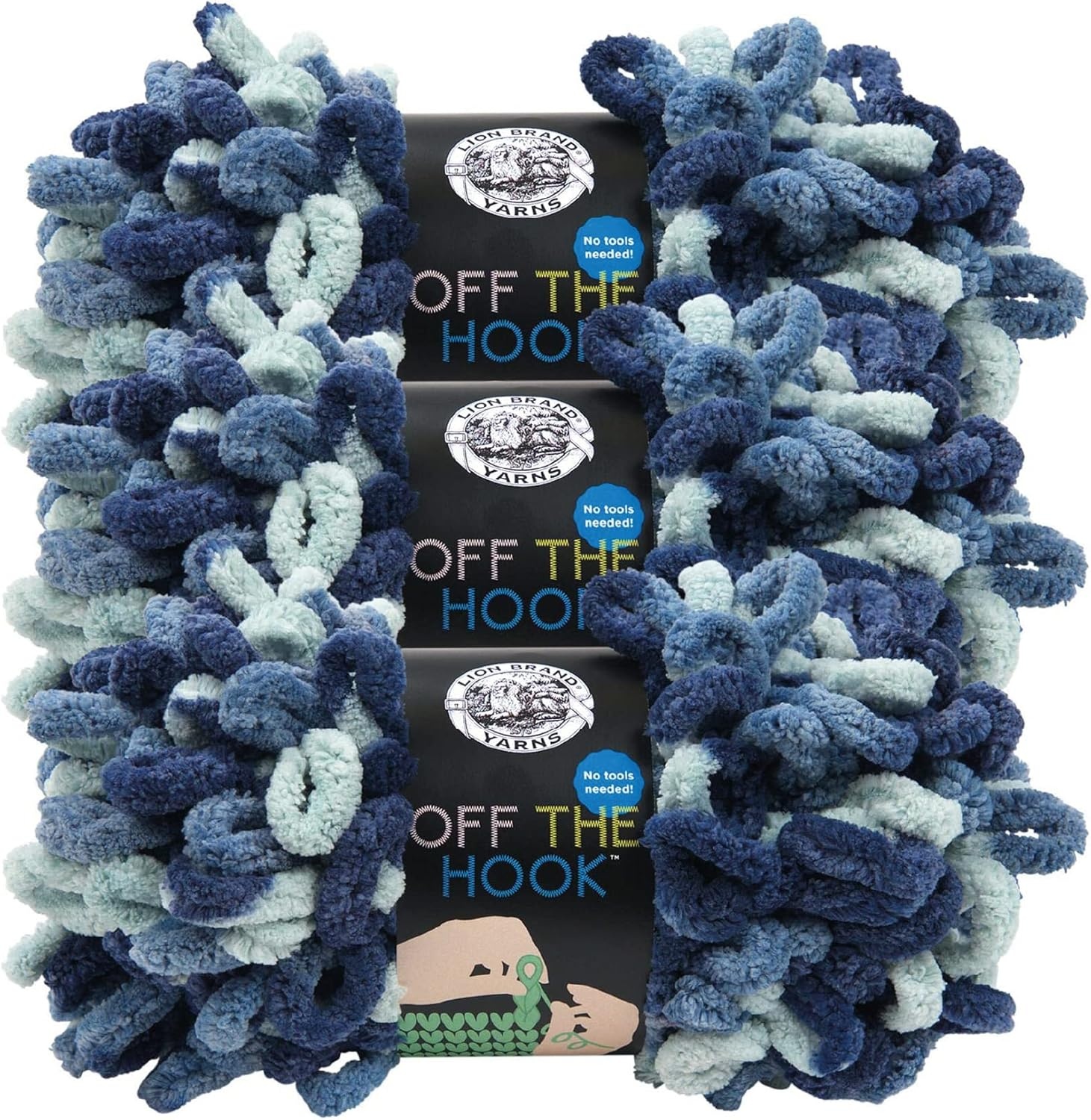 image:imageLion Brand Yarn Off the Hook Yarn Bulky NoNeedle Craft Yarn for Crocheting HandKnitting 3Pack Lemon DropBlue Sapphire