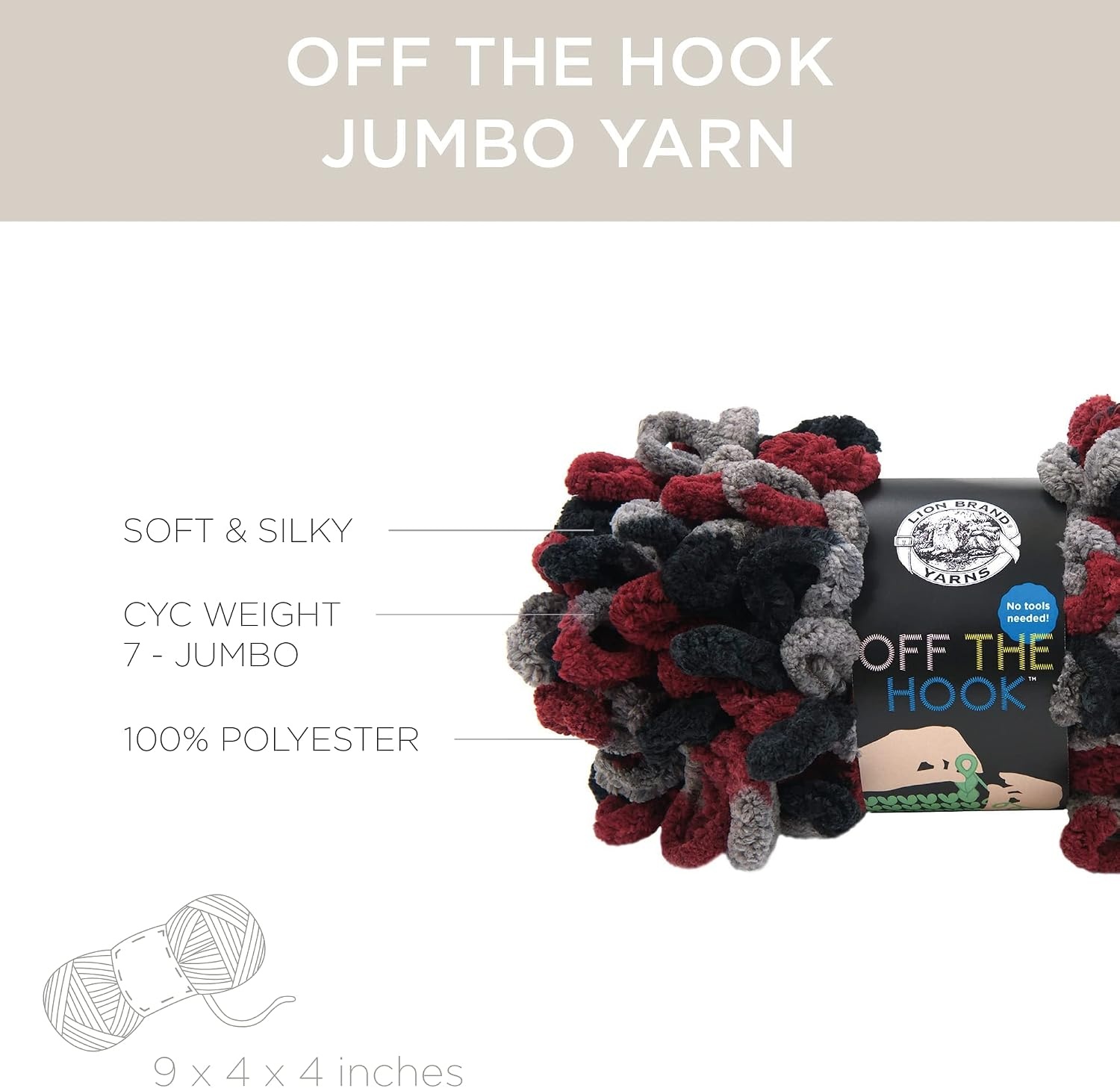 image:imageLion Brand Yarn Off the Hook Yarn Bulky NoNeedle Craft Yarn for Crocheting HandKnitting 3Pack Lemon DropDark Stormy