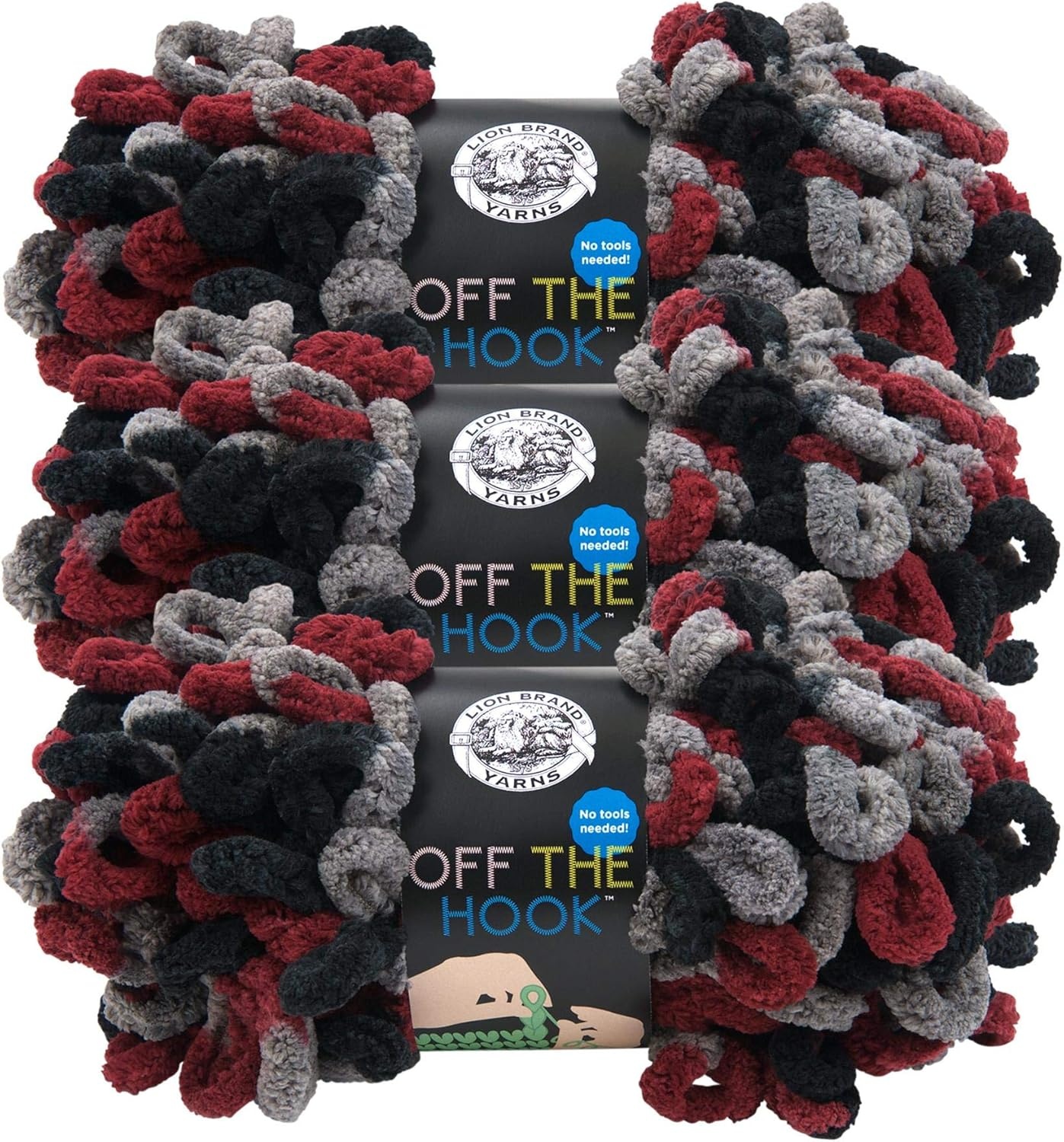 image:imageLion Brand Yarn Off the Hook Yarn Bulky NoNeedle Craft Yarn for Crocheting HandKnitting 3Pack Lemon DropDark Stormy