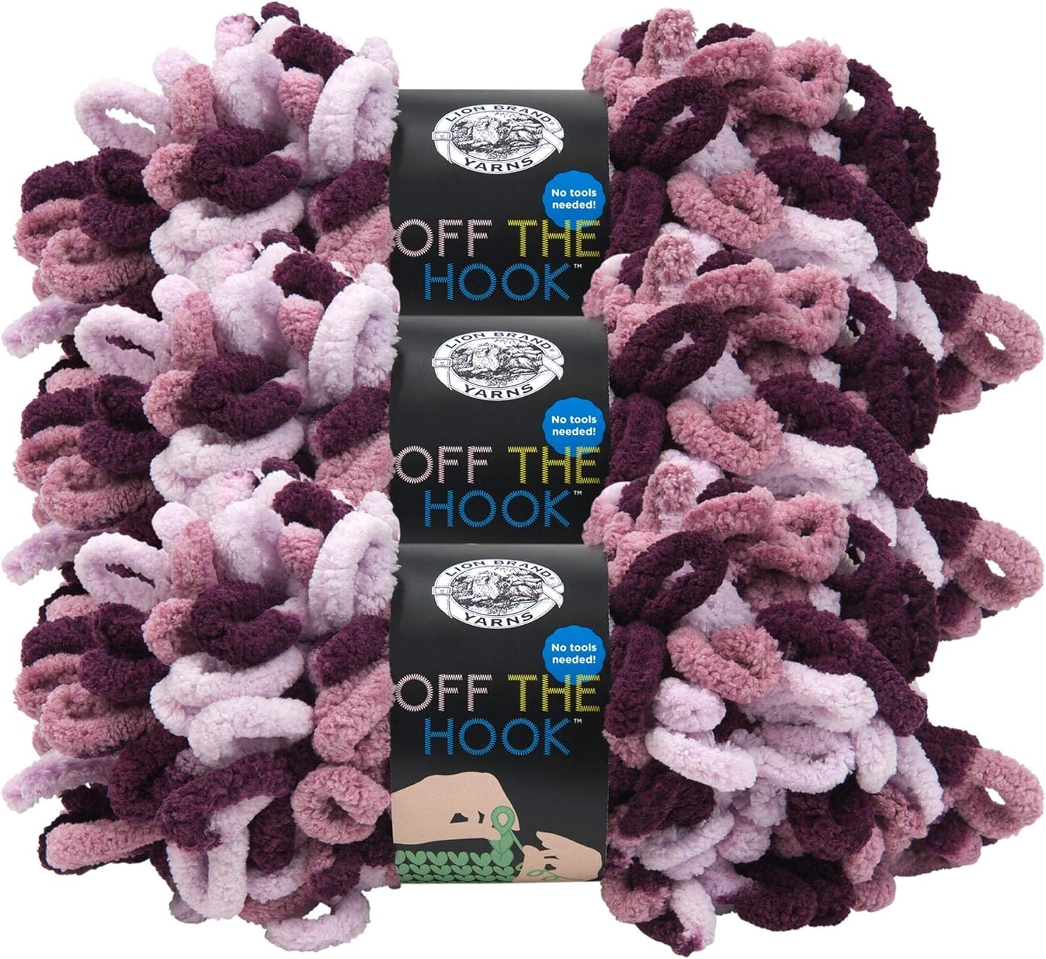 image:imageLion Brand Yarn Off the Hook Yarn Bulky NoNeedle Craft Yarn for Crocheting HandKnitting 3Pack Lemon DropGrape Soda