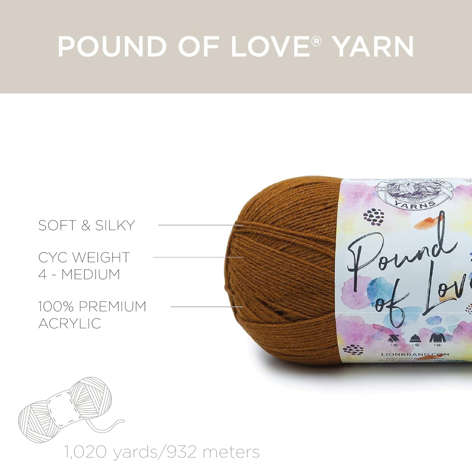 image:imageLion Brand Yarn Pound of Love Large Value Yarn for Knitting Crochet and Crafts Vanilla 1 PackBlack