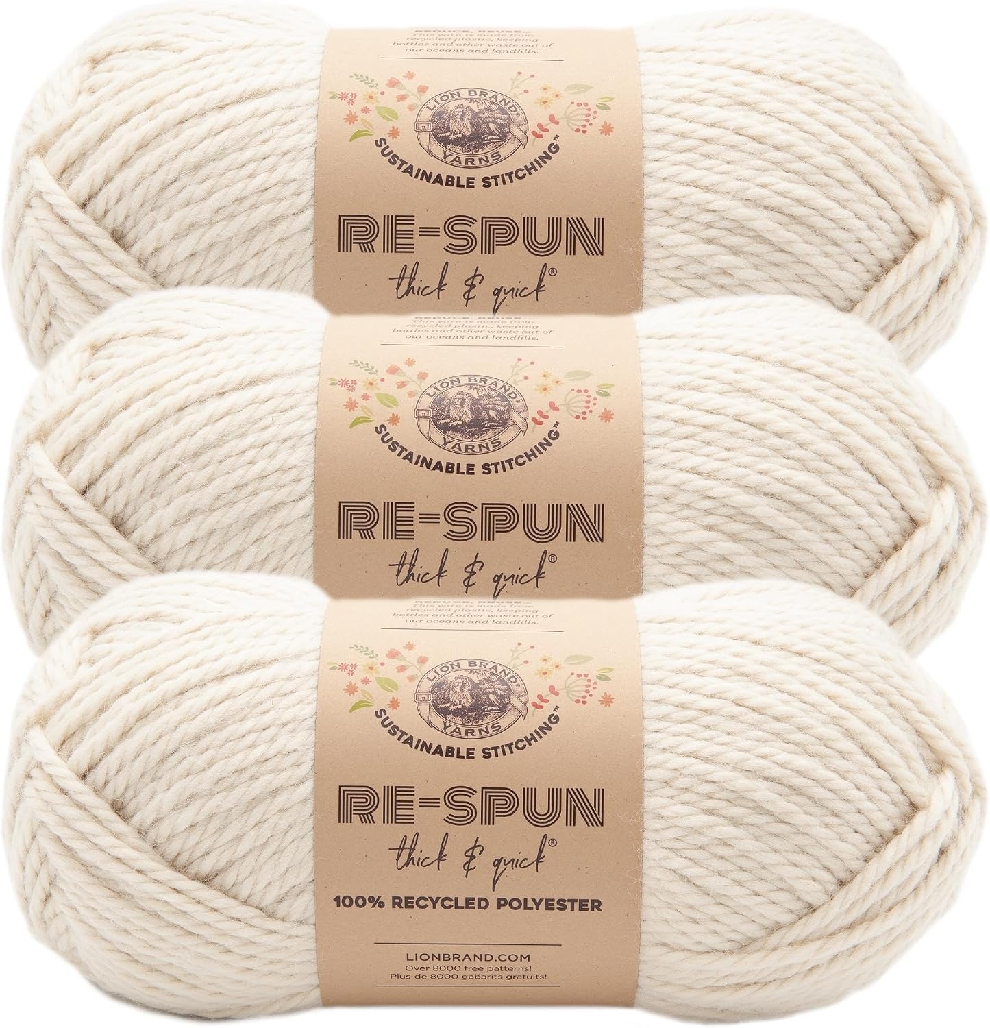 image:imageLion Brand Yarn ReSpun Thick amp Quick Super Bulky Yarn for Knitting Crochet and Crafts Wisteria 1 Pack Soft Fiber for Chunky Blankets Bulky Throws and Cozy SweatersWhipped Cream