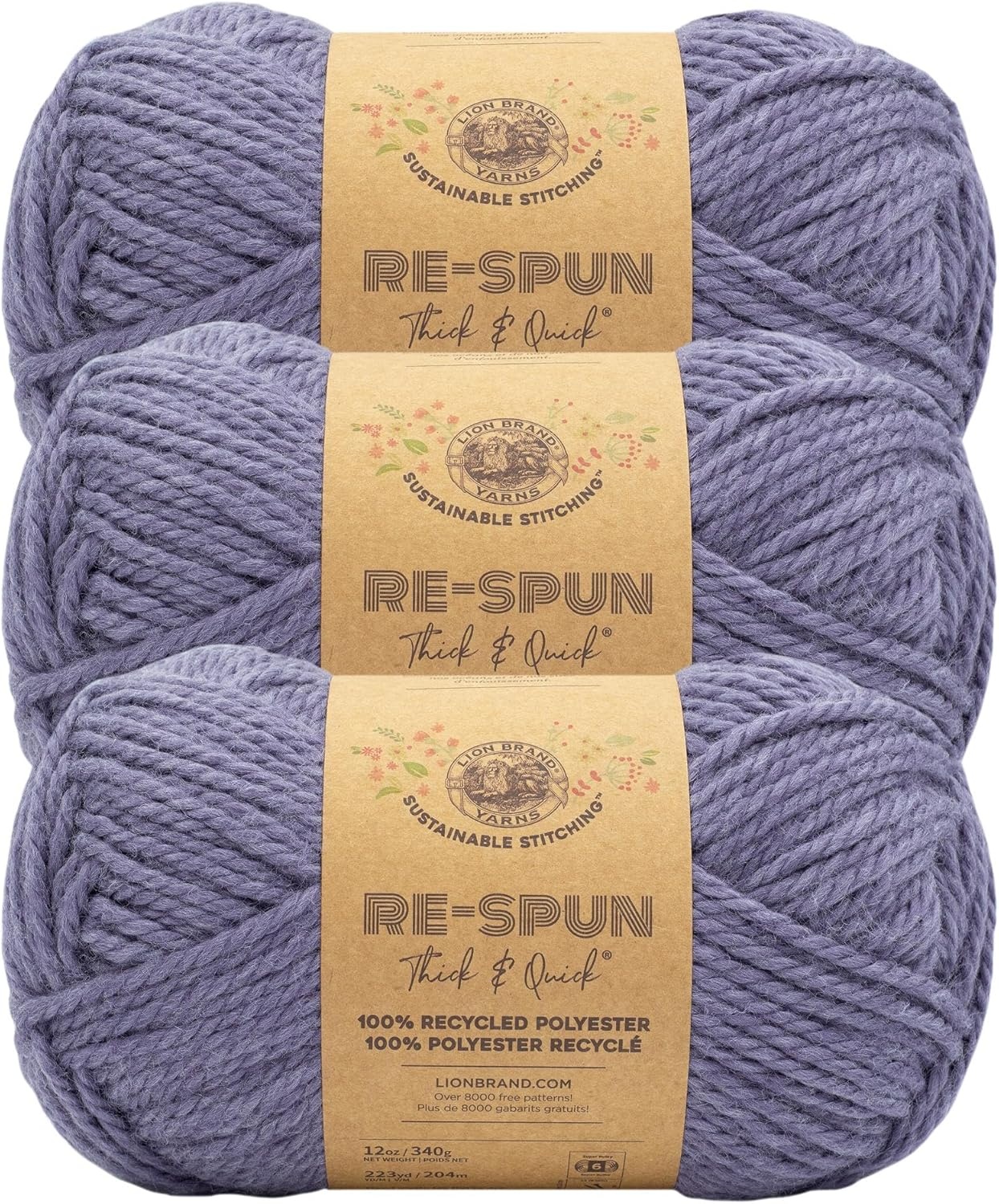 image:imageLion Brand Yarn ReSpun Thick amp Quick Super Bulky Yarn for Knitting Crochet and Crafts Wisteria 1 Pack Soft Fiber for Chunky Blankets Bulky Throws and Cozy SweatersAcai
