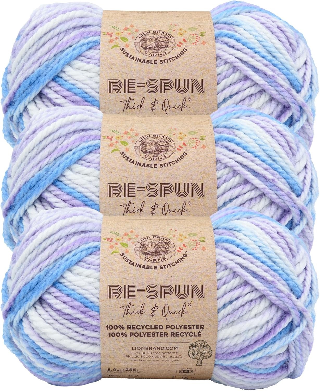 image:imageLion Brand Yarn ReSpun Thick amp Quick Super Bulky Yarn for Knitting Crochet and Crafts Wisteria 1 Pack Soft Fiber for Chunky Blankets Bulky Throws and Cozy SweatersHyacinth