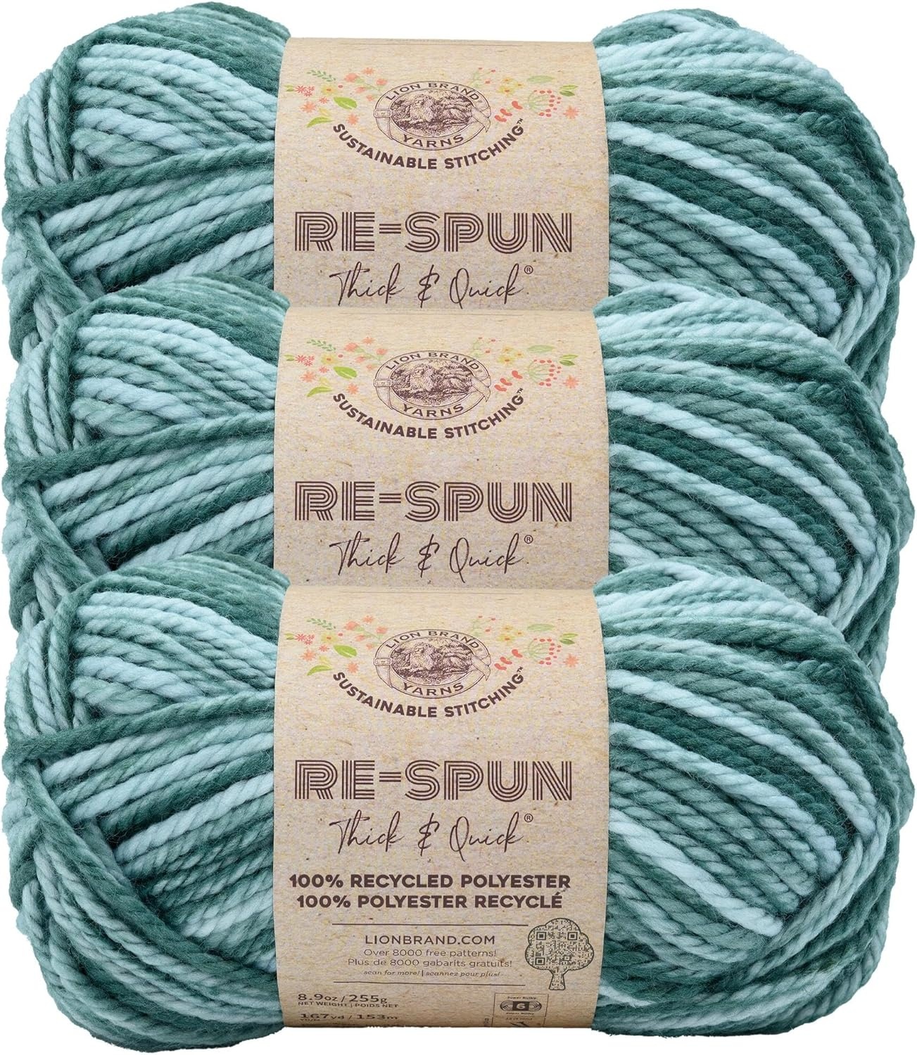 image:imageLion Brand Yarn ReSpun Thick amp Quick Super Bulky Yarn for Knitting Crochet and Crafts Wisteria 1 Pack Soft Fiber for Chunky Blankets Bulky Throws and Cozy SweatersMint Julep