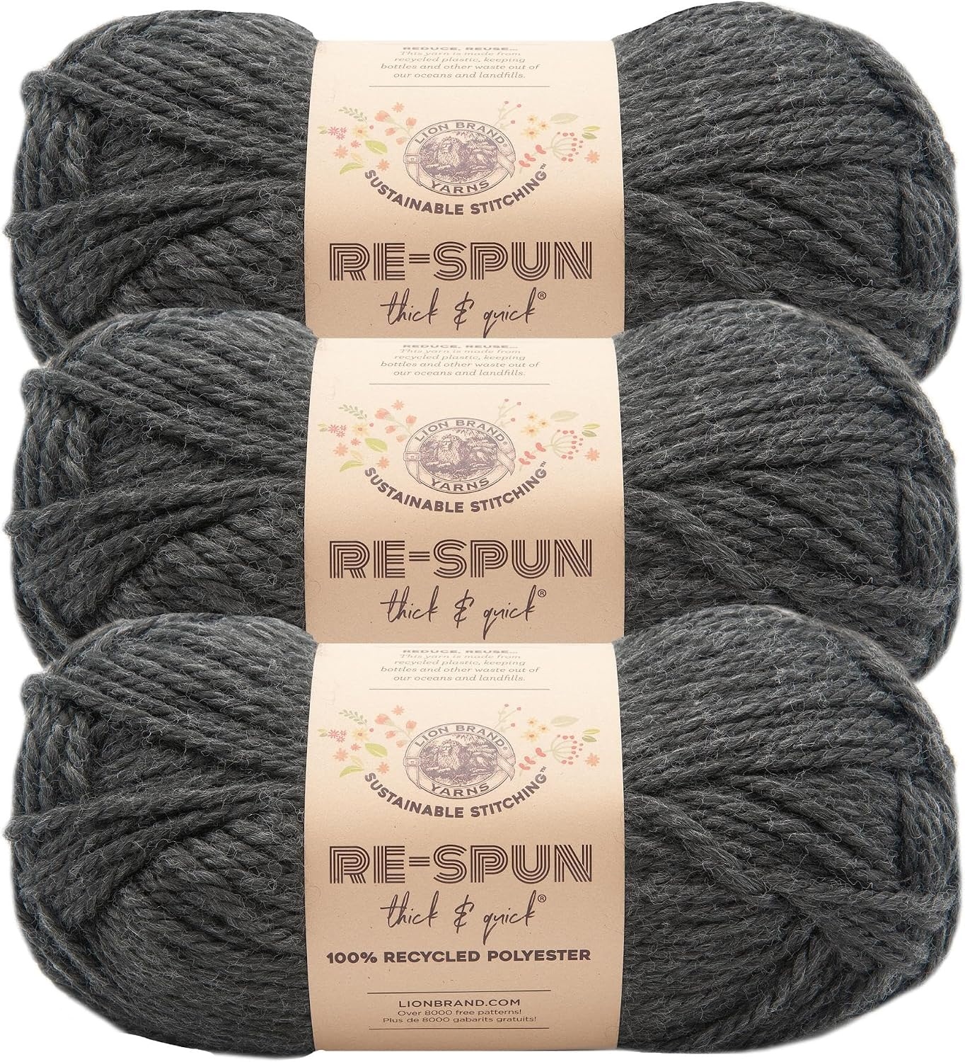 image:imageLion Brand Yarn ReSpun Thick amp Quick Super Bulky Yarn for Knitting Crochet and Crafts Wisteria 1 Pack Soft Fiber for Chunky Blankets Bulky Throws and Cozy SweatersRaven