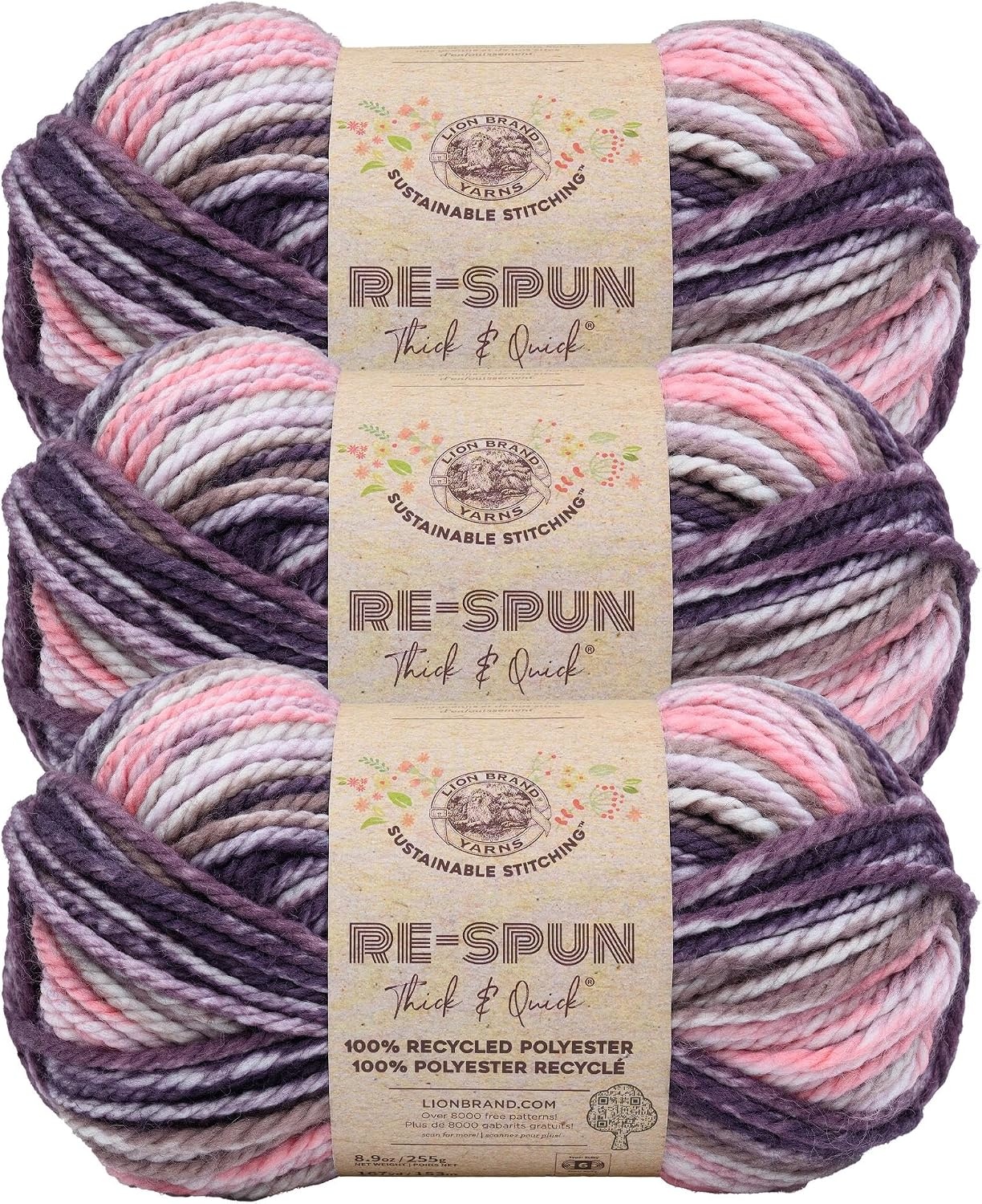 image:imageLion Brand Yarn ReSpun Thick amp Quick Super Bulky Yarn for Knitting Crochet and Crafts Wisteria 1 Pack Soft Fiber for Chunky Blankets Bulky Throws and Cozy SweatersMixed Berries