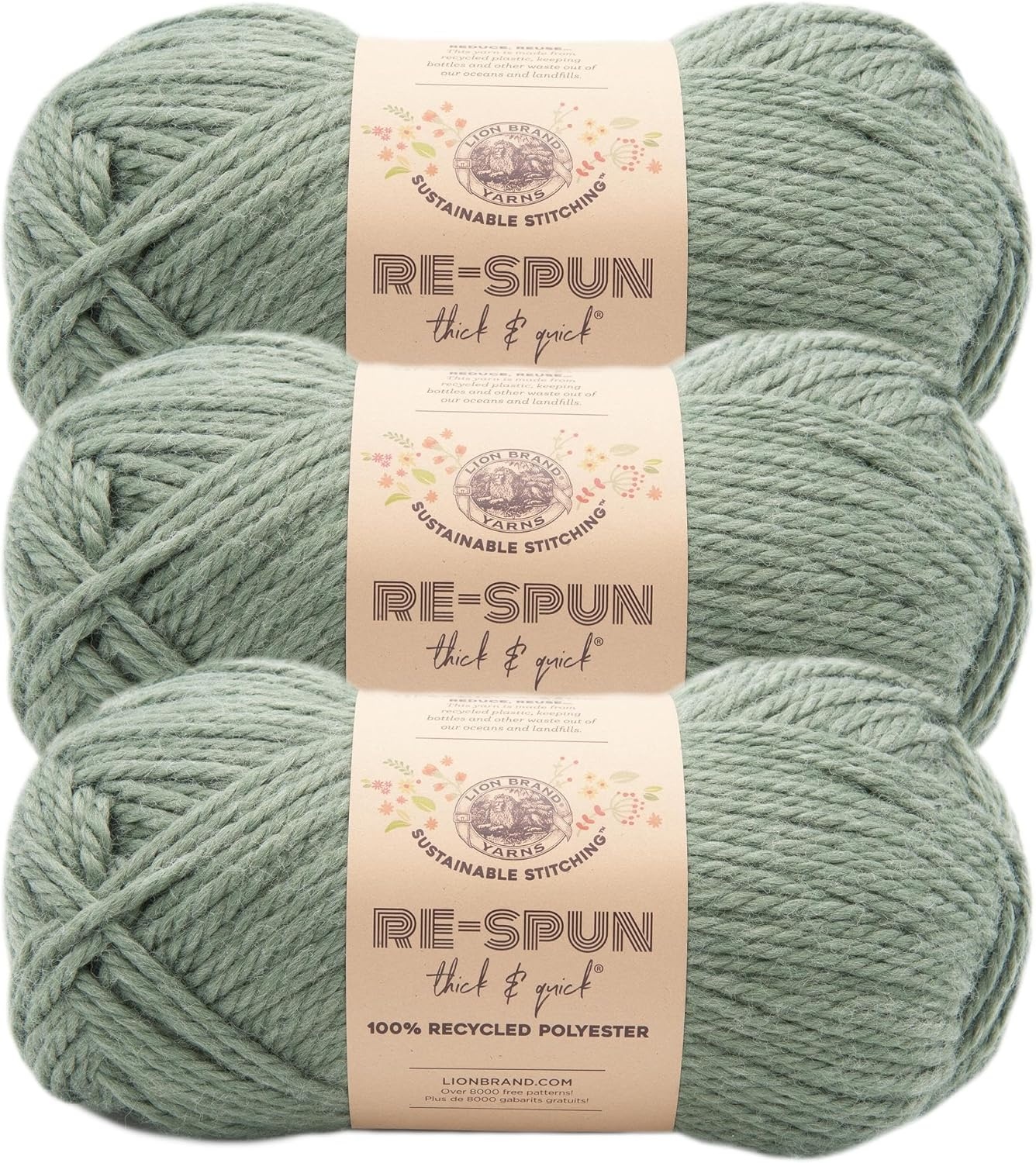 image:imageLion Brand Yarn ReSpun Thick amp Quick Super Bulky Yarn for Knitting Crochet and Crafts Wisteria 1 Pack Soft Fiber for Chunky Blankets Bulky Throws and Cozy SweatersSpruce