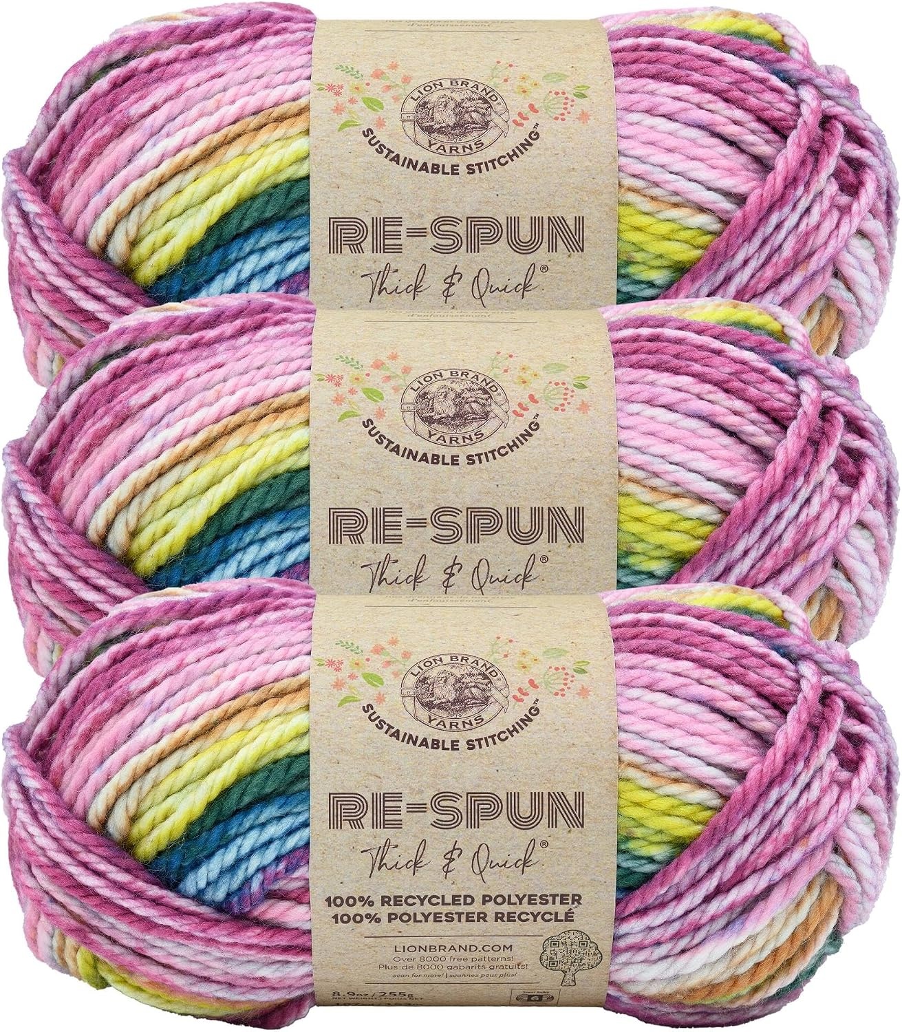 image:imageLion Brand Yarn ReSpun Thick amp Quick Super Bulky Yarn for Knitting Crochet and Crafts Wisteria 1 Pack Soft Fiber for Chunky Blankets Bulky Throws and Cozy SweatersMeadow Flowers