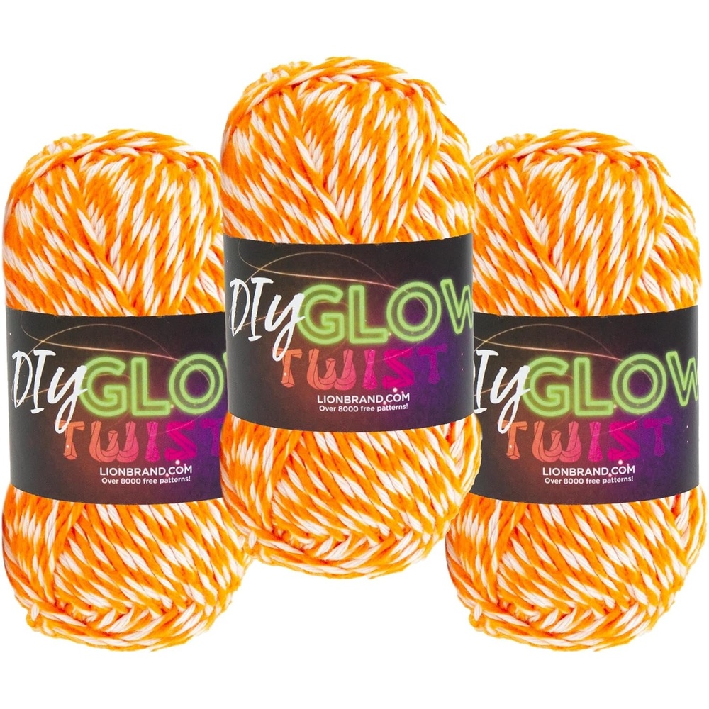 image:imageLion Brand DIY Glow Twist Yarn Yarn for Knitting Crocheting and Crafts Black 3 PackBright Orange