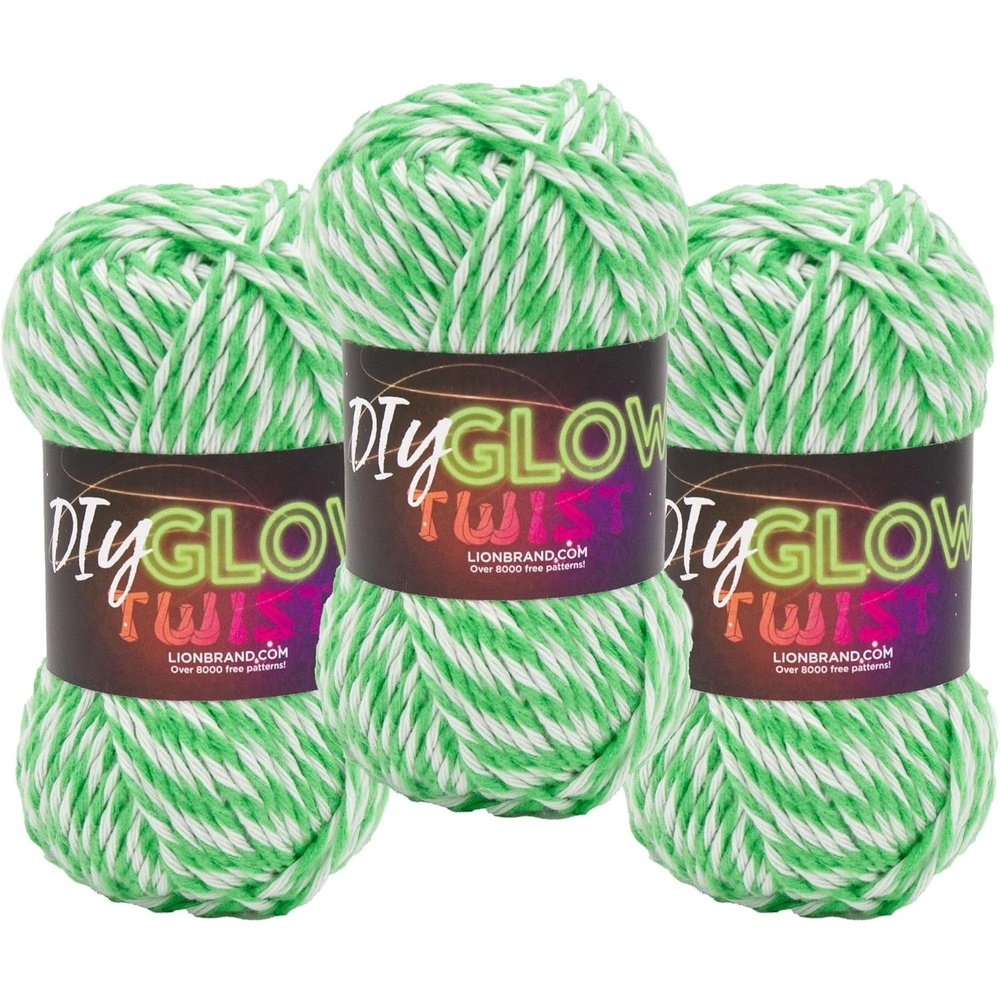image:imageLion Brand DIY Glow Twist Yarn Yarn for Knitting Crocheting and Crafts Black 3 PackGreen