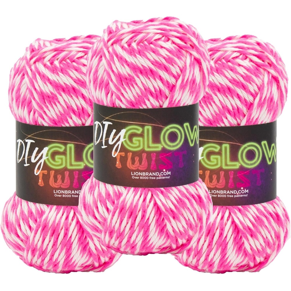 image:imageLion Brand DIY Glow Twist Yarn Yarn for Knitting Crocheting and Crafts Black 3 PackHot Pink