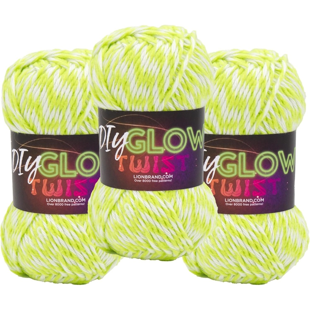 image:imageLion Brand DIY Glow Twist Yarn Yarn for Knitting Crocheting and Crafts Black 3 PackLime Green