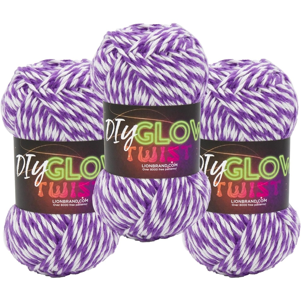 image:imageLion Brand DIY Glow Twist Yarn Yarn for Knitting Crocheting and Crafts Black 3 PackPurple