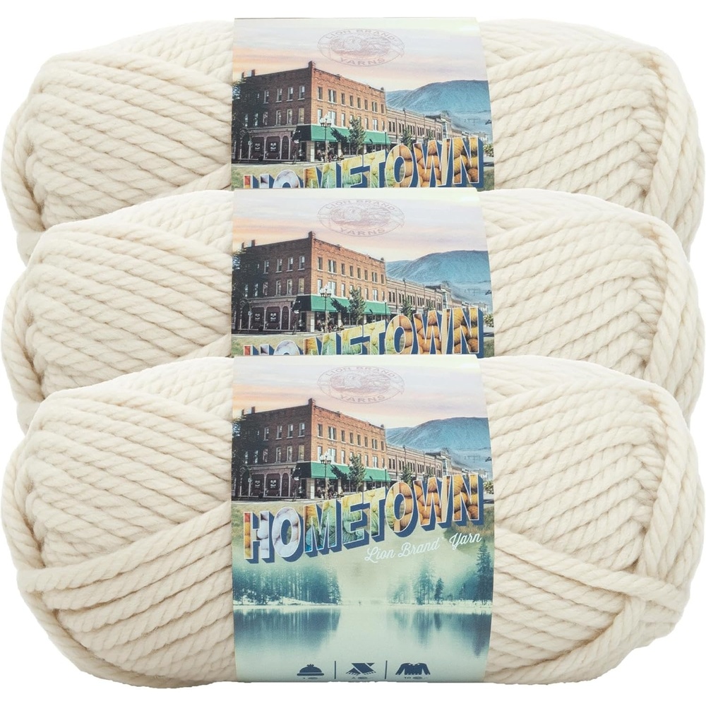 image:imageLion Brand Yarn Hometown Yarn SuperBulky Yarn for Knitting Crocheting and Crafting 1 Pack Cambridge Tweed Super Bulky Acrylic Fiber for Warm Crochet Blankets Knit Winter Hats Chunky Cardigans Soft Scarves WeavingHouston Cream