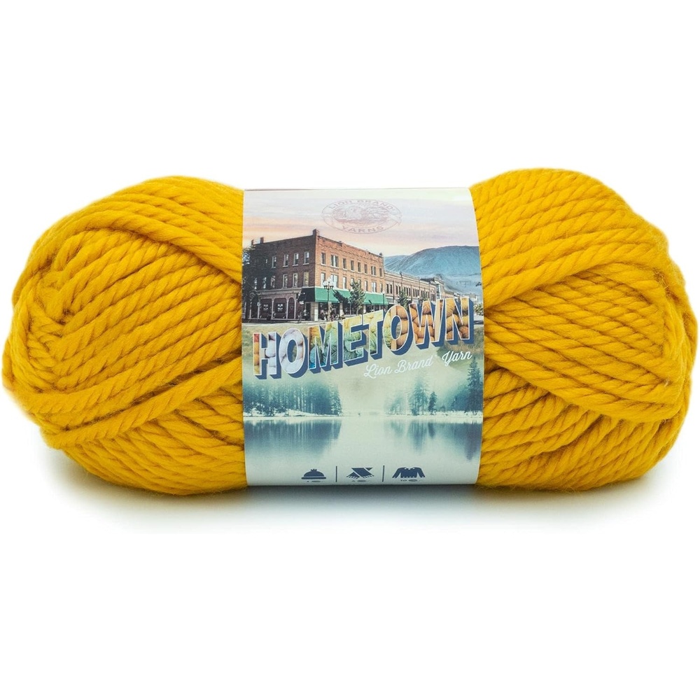image:imageLion Brand Yarn Hometown Yarn SuperBulky Yarn for Knitting Crocheting and Crafting 1 Pack Cambridge Tweed Super Bulky Acrylic Fiber for Warm Crochet Blankets Knit Winter Hats Chunky Cardigans Soft Scarves WeavingMadison Mustard