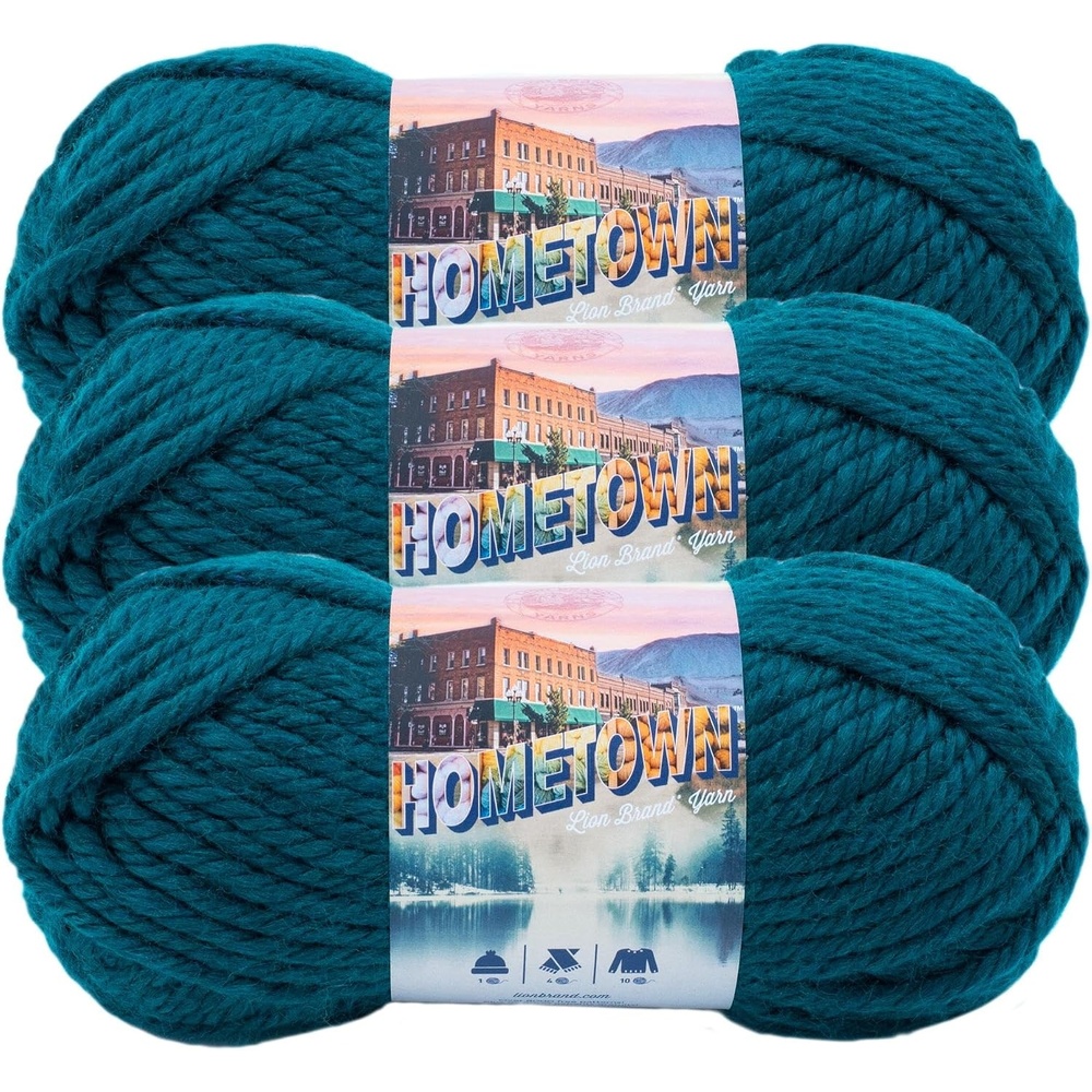 image:imageLion Brand Yarn Hometown Yarn SuperBulky Yarn for Knitting Crocheting and Crafting 1 Pack Reseda Dojo Super Bulky Acrylic Fiber for Warm Crochet Blankets Knit Winter Hats Chunky Cardigans Soft Scarves WeavingMontpelier Peacock