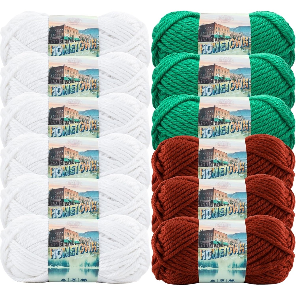 image:imageLion Brand Yarn Hometown Yarn SuperBulky Yarn for Knitting Crocheting and Crafting 1 Pack Reseda Dojo Super Bulky Acrylic Fiber for Warm Crochet Blankets Knit Winter Hats Chunky Cardigans Soft Scarves WeavingClassic Christmas