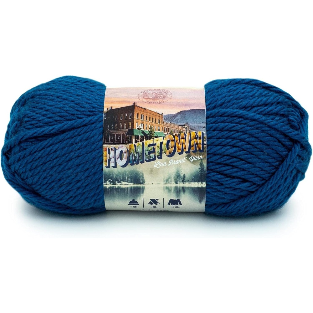 image:imageLion Brand Yarn Hometown Yarn SuperBulky Yarn for Knitting Crocheting and Crafting 1 Pack Reseda Dojo Super Bulky Acrylic Fiber for Warm Crochet Blankets Knit Winter Hats Chunky Cardigans Soft Scarves WeavingAthens Blue Sky