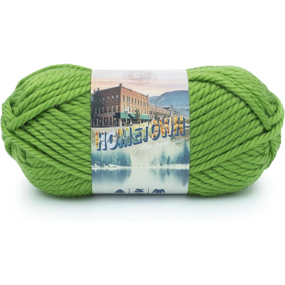 image:imageLion Brand Yarn Hometown Yarn SuperBulky Yarn for Knitting Crocheting and Crafting 1 Pack Reseda Dojo Super Bulky Acrylic Fiber for Warm Crochet Blankets Knit Winter Hats Chunky Cardigans Soft Scarves WeavingOklahoma City Green