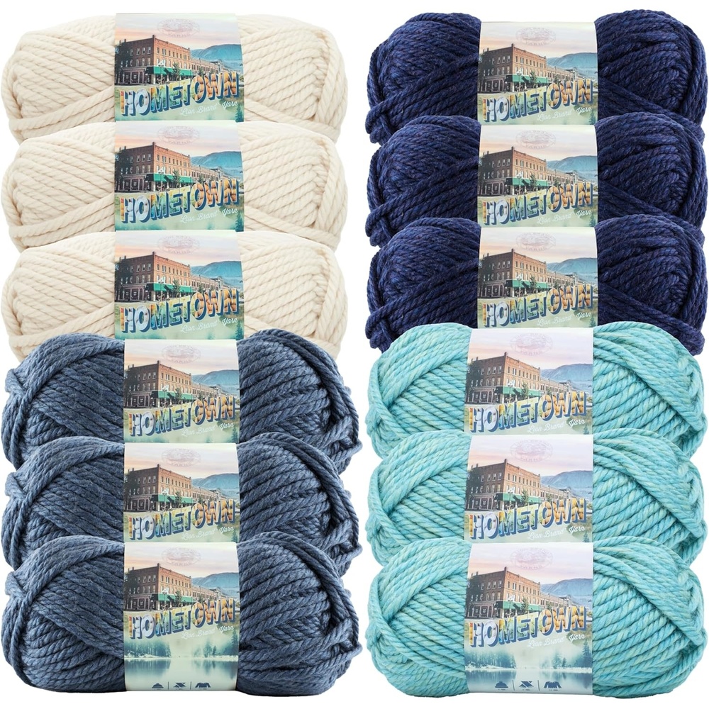 image:imageLion Brand Yarn Hometown Yarn SuperBulky Yarn for Knitting Crocheting and Crafting 1 Pack Reseda Dojo Super Bulky Acrylic Fiber for Warm Crochet Blankets Knit Winter Hats Chunky Cardigans Soft Scarves WeavingCoastal Calm