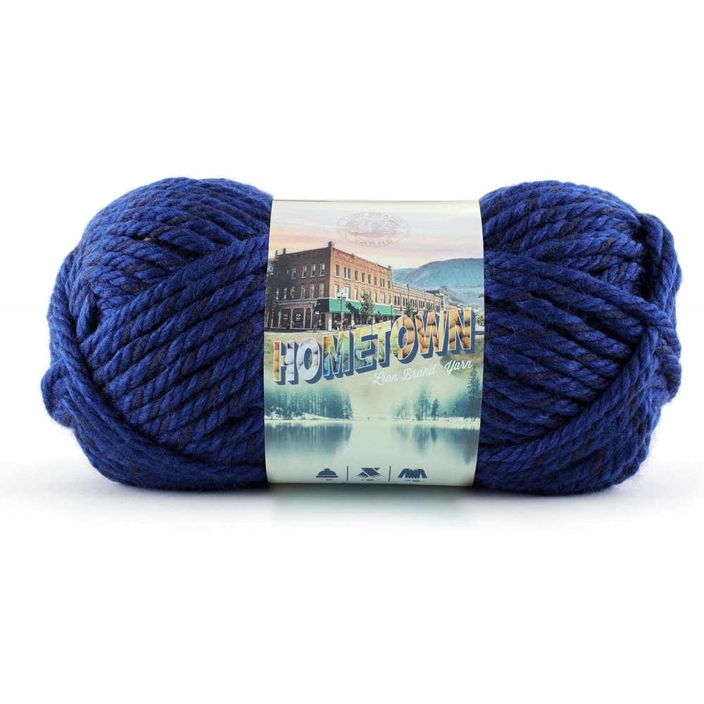 image:imageLion Brand Yarn Hometown Yarn SuperBulky Yarn for Knitting Crocheting and Crafting 1 Pack Reseda Dojo Super Bulky Acrylic Fiber for Warm Crochet Blankets Knit Winter Hats Chunky Cardigans Soft Scarves WeavingFort Worth Blue