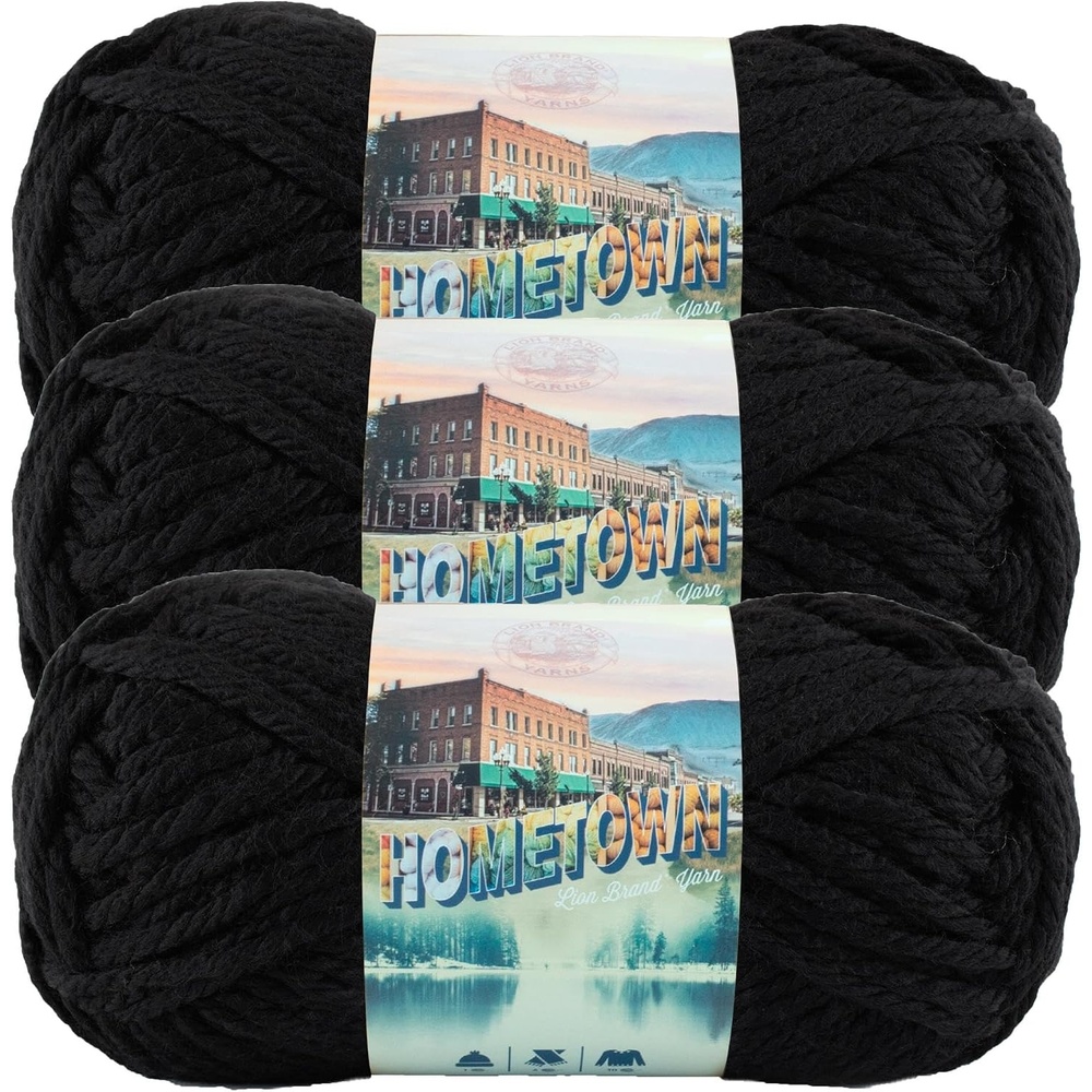 image:imageLion Brand Yarn Hometown Yarn SuperBulky Yarn for Knitting Crocheting and Crafting 1 Pack Reseda Dojo Super Bulky Acrylic Fiber for Warm Crochet Blankets Knit Winter Hats Chunky Cardigans Soft Scarves WeavingOakland Black