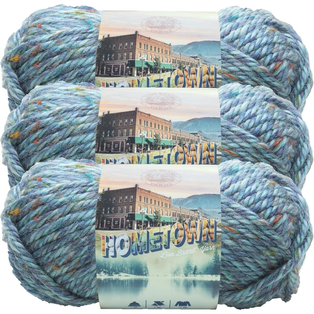 image:imageLion Brand Yarn Hometown Yarn SuperBulky Yarn for Knitting Crocheting and Crafting 3 Pack Syracuse Orange Super Bulky Acrylic Fiber for Warm Crochet Blankets Knit Winter Hats Chunky Cardigans Soft Scarves WeavingKey Largo Tweed