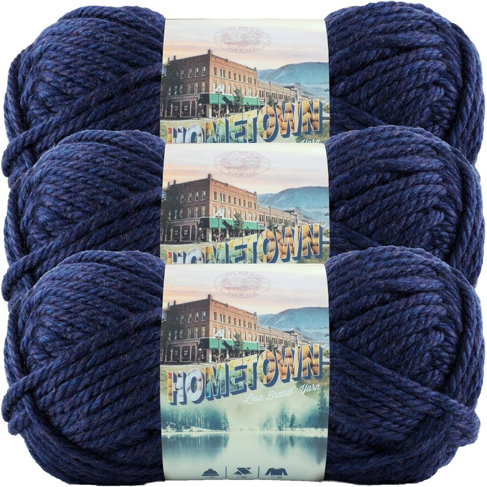 image:imageLion Brand Yarn Hometown Yarn SuperBulky Yarn for Knitting Crocheting and Crafting 3 Pack Syracuse Orange Super Bulky Acrylic Fiber for Warm Crochet Blankets Knit Winter Hats Chunky Cardigans Soft Scarves WeavingSan Diego Navy