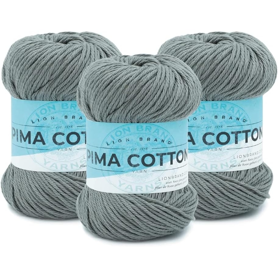 image:imageLion Brand Yarn Pima Cotton Yarn Medium Yarn for Knitting Crocheting and Crafting 3 Pack Pewter