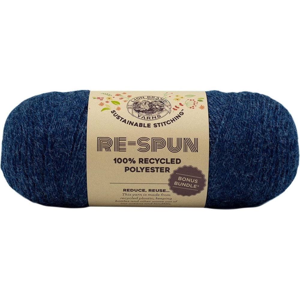 image:imageLion Brand Yarn Recycled Polyester ReSpun Bonus Bundle Yarn for Crocheting and Knitting Deep Denim 1 Pack