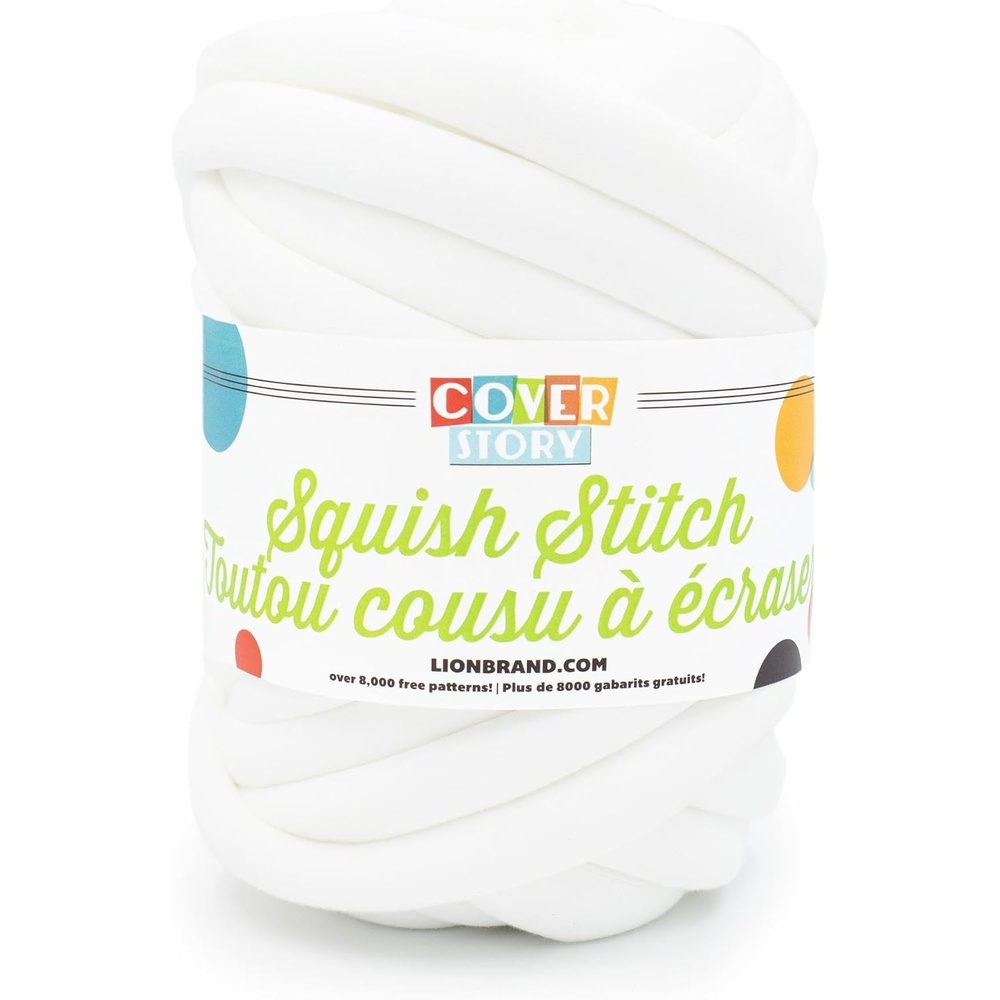 image:imageLion Brand Yarn Super Bulky Blanket Cover Story Squish Stitch Yarn for Knitting and Crochet Navy Peony 1 PackCloud White