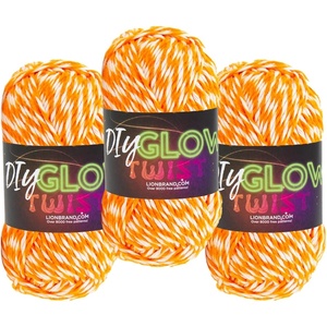 Lion Brand DIY Glow Twist Yarn, Yarn for Knitting, Crocheting, and Crafts, Black, 3 Pack(Bright Orange)