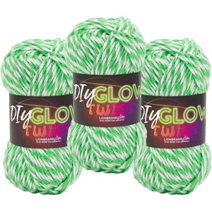 Lion Brand DIY Glow Twist Yarn, Yarn for Knitting, Crocheting, and Crafts, Black, 3 Pack(Green)