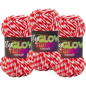 Lion Brand DIY Glow Twist Yarn, Yarn for Knitting, Crocheting, and Crafts, Black, 3 Pack(Red)